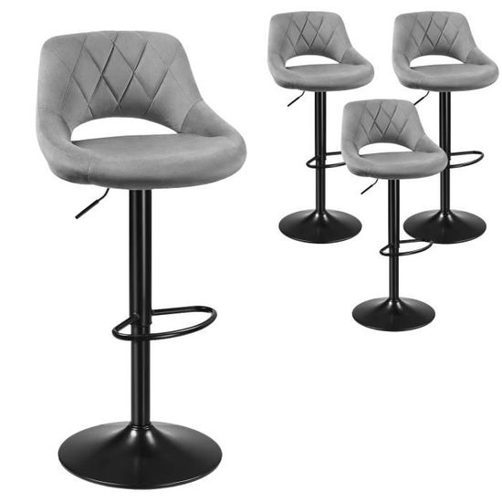 Tabourets De Bar BIGZZIA Lot De 2 - Rotatif 360°, Réglable En Hauteur, Similicuir Gris - Avec Dossier