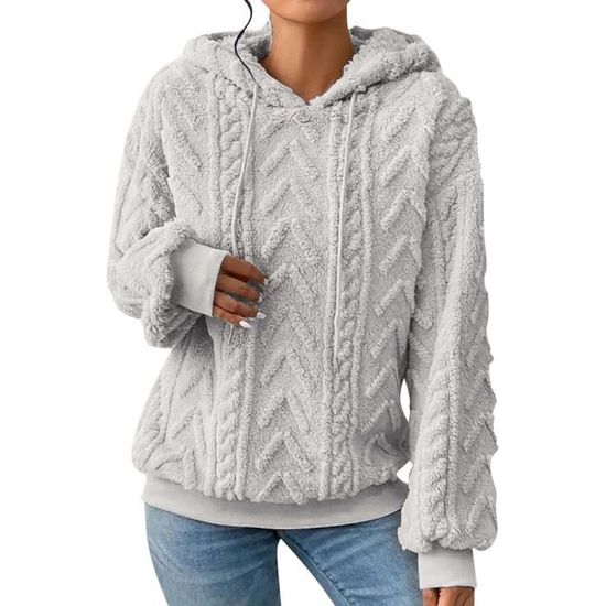 Sweat à Capuche Femme Long Ample Vintage - Hoodie Chaud Automne Hiver Avec Poches Et Manches Longues