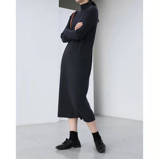 Robe D'automne-hiver Alaster Queen En Velours Côtelé – Manches Longues, Col V, Poches, Longueur Genou