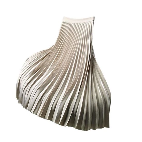 Jupe Pliss?�e ?�l?�gante Taille Haute Jupe Trap?�ze ajust?�e Drap?� Mousseline de soie Longueur de la 