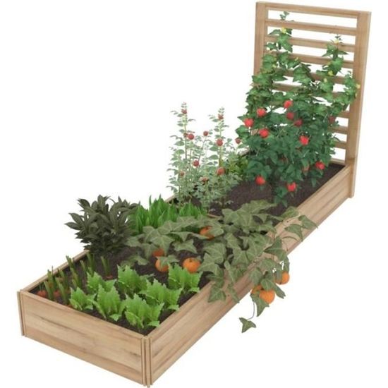 Jardinière Surélevée Avec Treillis En Bois - 64x37x115 Cm, Charge 45 Kg, Pour Balcon Ou Terrasse