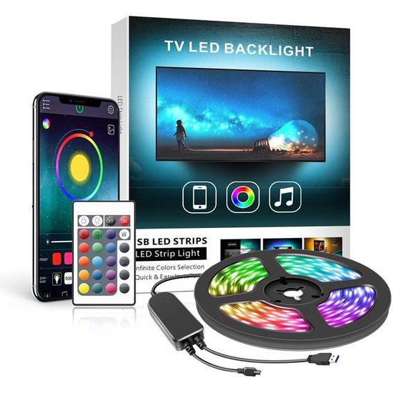 RUMOCOVO® Ruban LED, Lumineuse Led 5050 RGB SMD Multicouleur Rétroéclairage TV avec Télécommande App , Alimenté par USB 2M