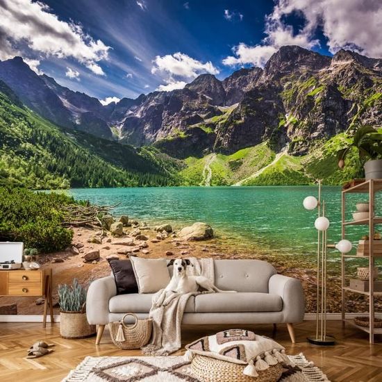 Tenture Murale Paysage Montagne 250x200 Cm - Tissu Polyester - Décoration Salon Chambre - Multifonction