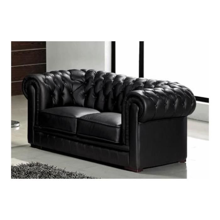 Canapé capitonné 2 places en cuir noir CHESTERFIELD