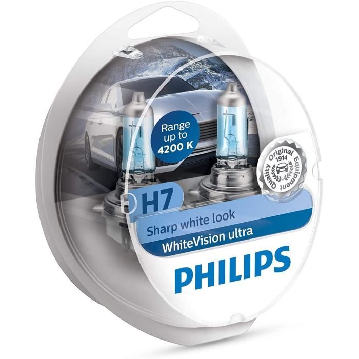 Philips 12972WVUSM WhiteVision Ultra Effet xénon H7 pour éclairage Avant, 4.200K, Blister de 2, Set de 2