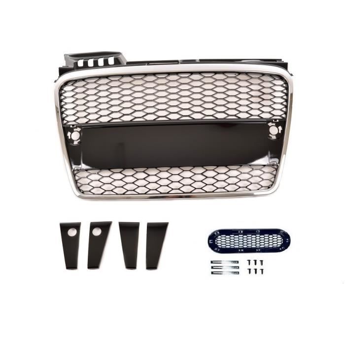 CALANDRE CHROME ET NOIR BRILLANT NID D'ABEILLE POUR AUDI A4 B7 DE 11/2004 A 11/2007