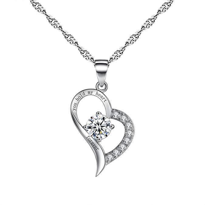 Collier avec Pendentif Femme avec Cristal Swarovski Elements Coeur - Argent 925/1000 - Blanc