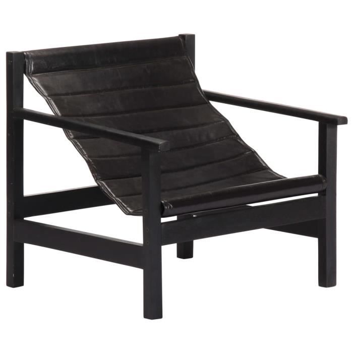 ZOE© Fauteuil Relaxation Décor - Fauteuil Relax Confortable - Noir Cuir véritable ♕93077