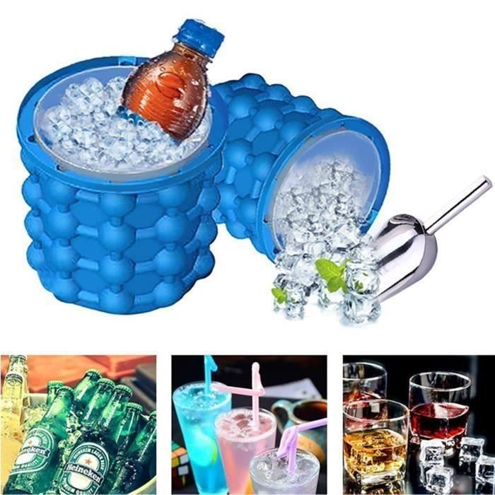 Bac à Glaçon Ice Cube Maker Genie, Pawaca 2 In1 Fonction Silicone Moule de Cube de Glace pour Whisky, Cocktail et Toute Boisson