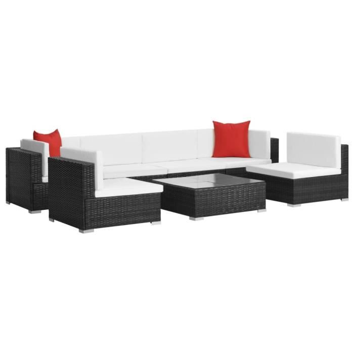 Salon de jardin 7 pcs - Ensemble repas de jardin Meuble de jardin - avec coussins Résine tressée Noir Nouveau *829879