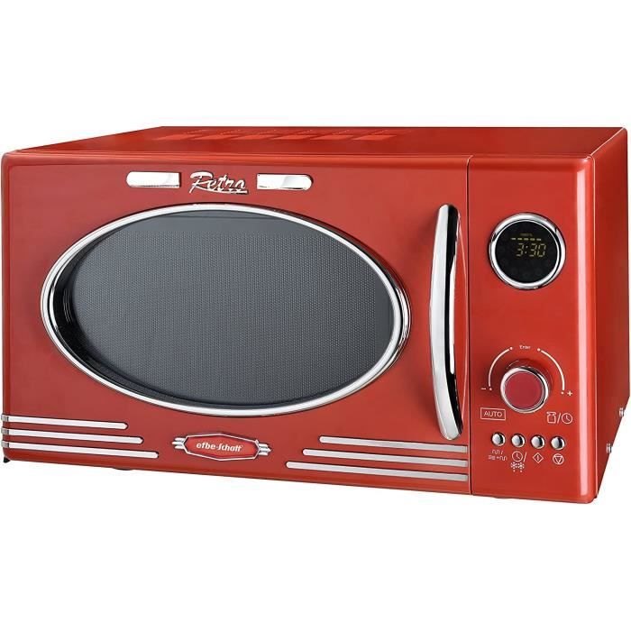 Efbe-Schott Micro-ondes Rétro 25 Litres Avec Affichage LED, 900-1000 W, Métal/Verre, Rouge, SC MW 2500 DG R