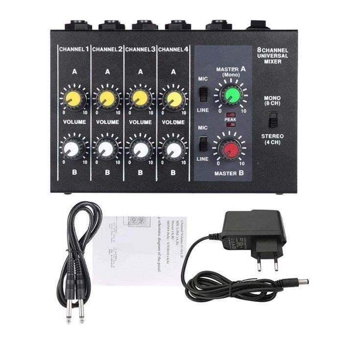 Mixeur Ultra Compact à Faible Bruit 8 Canaux Métal Mono Mixeur Audio Avec Câble Adaptateur Secteur WYK03811