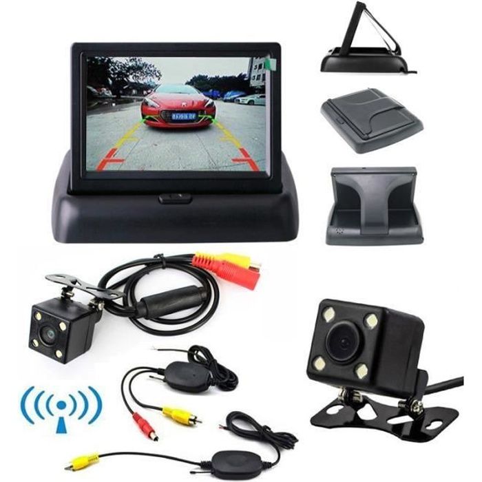Kit caméra de recul sans fil 4,3 pouces LCD Vue arrière de voiture Pliable Moniteur pliable avec 4LED HD CCD caméra de recul