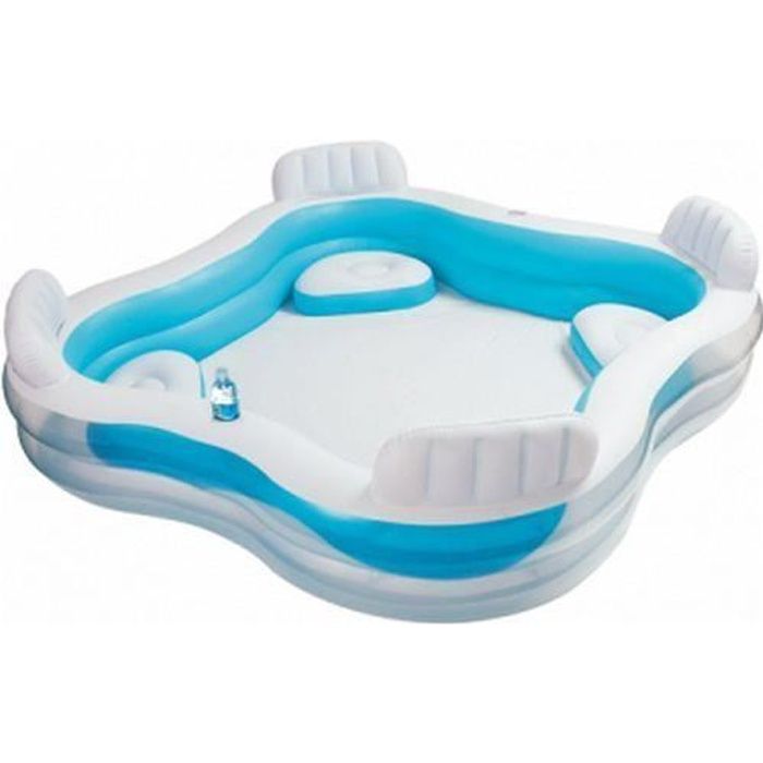 PISCINE SPA GONFLABLE DE JARDIN OU TERRASSE 4 SIEGES FAUTEUILS ET PORTE VERRES CAMPING