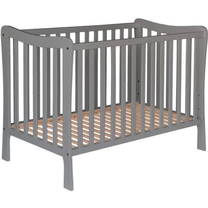 Lit bébé en bois massif anthracite avec sommier réglable en hauteur 60x120 - Anthracite - Baby Fox