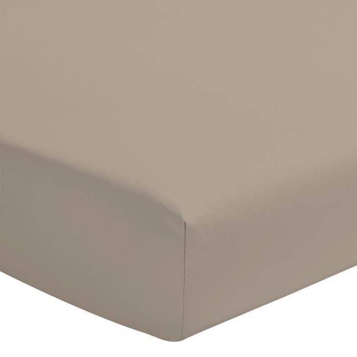 Le Drap Housse extensible - 2 Personnes 160x200 - Percale de Coton 80 Fils Matelas épais Bonnet 30cm - Beige Sable