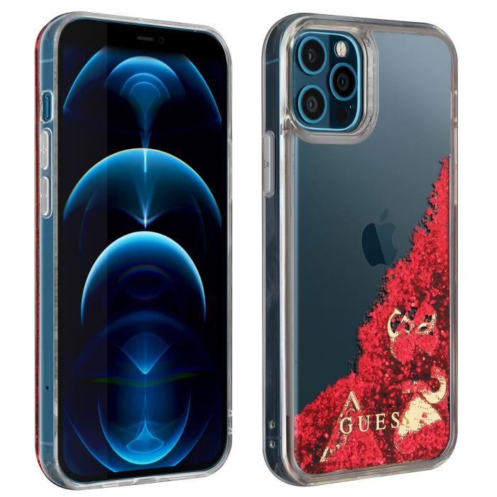 Coque iPhone 12 Pro Max Paillettes Liquid Glitter Charms Guess Transparent Blanc