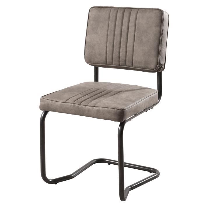Lot de 2 chaises de salle à manger - Métal - Revêtement en simili taupe - Style industriel - L 47 x P 52 cm