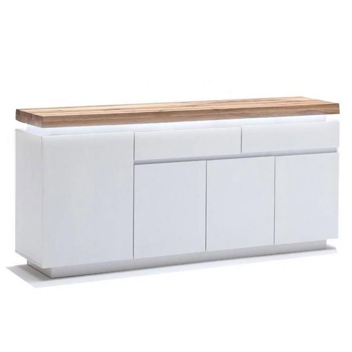 Buffet ROMINA 4 portes 2 tiroirs laqué blanc mat plateau chêne noueux huilé blanc Inside75
