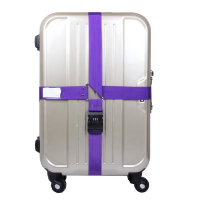 verrouillage par mot de passe sangle de valise à bagages ceinture à bagages avec étiquette - violet