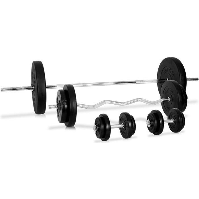 Klarfit Power Forge set d'haltères 4x barres d'haltères 14x poids 97,5kg