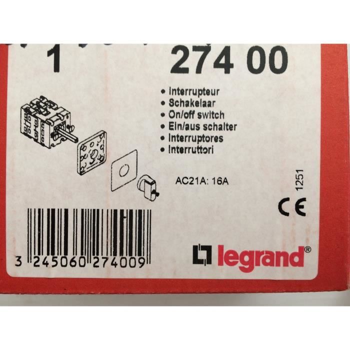 LEGRAND - 27400 -COMMUTATEUR - INTERRUPTEUR MARCHE/ARRÊT - PR 12 - 1P - 1 CONTACT - FIXATION VIS