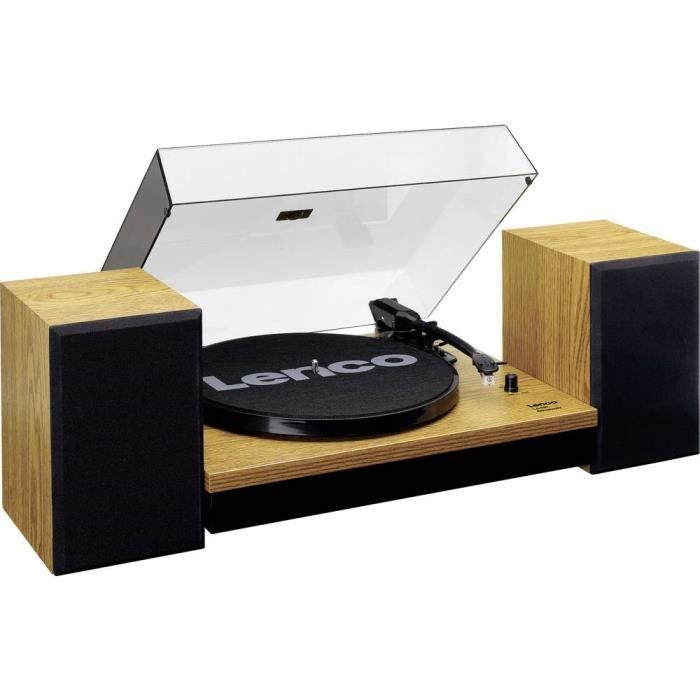 LENCO LS-300WD - Platine vinyle - Bluetooth - 2 réglages de vitesse 33 et 45 tours - MMC - 2x10W - 2 enceintes - Bois