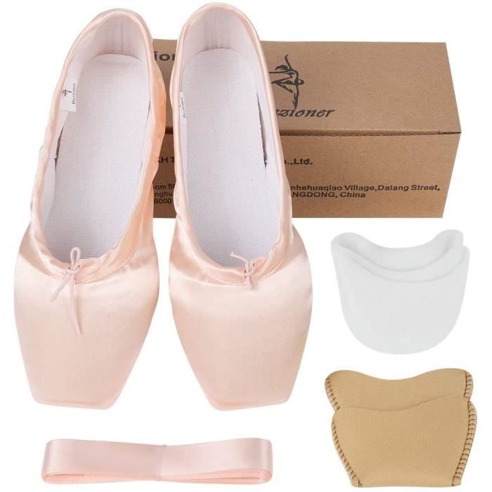 chaussons de danse classique pointe de ballet en satin avec rubans et pointes