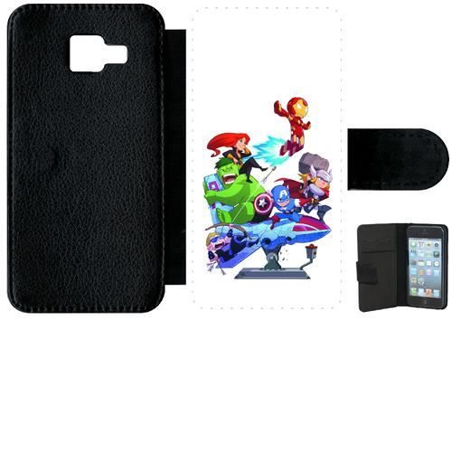 Etui à rabat galaxy a3 (2016) - super heros cartoon - simili-cuir - noir