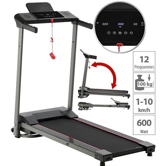 Tapis de course pliable 600 W à 12 programmes