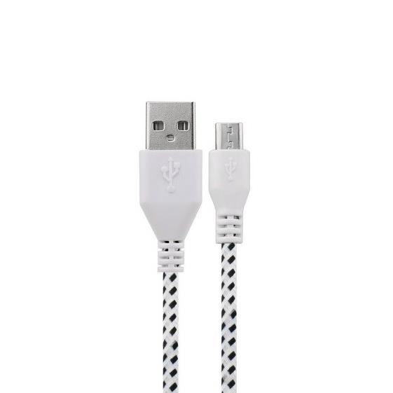 Cable Tressé 1m pour ASUS ZenFone 2 Smartphone Android Chargeur Connecteur Micro-USB Tissu Tissé Lacet Fil Nylon Universel (BLANC)