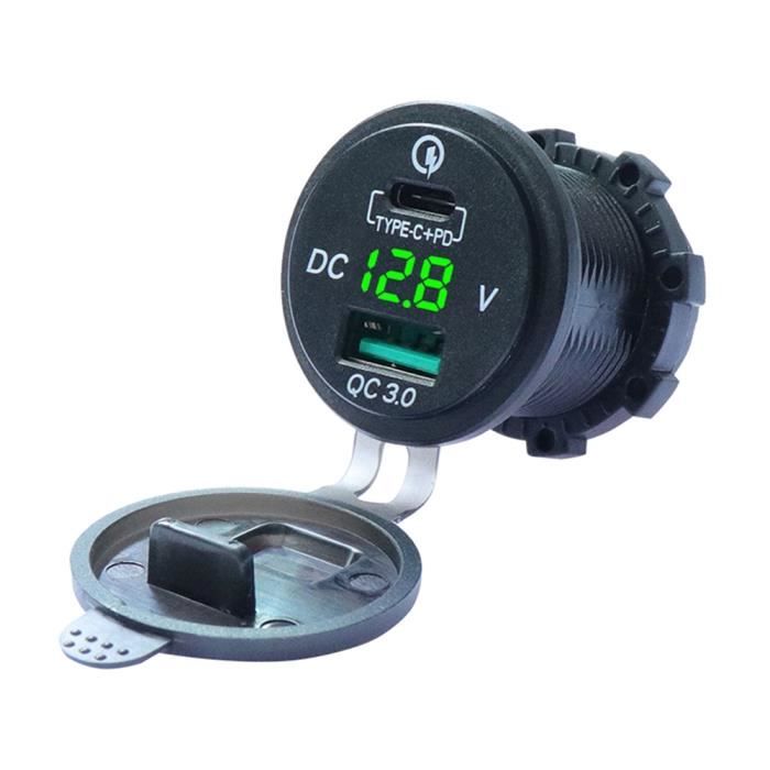 Pd Type-C + Qc 3.0 Usb Chargeur De Voiture Socket 12V / 24V Puissance Prise Étanche Pour La Moto Marine Bateau Rv Vtt - Noir