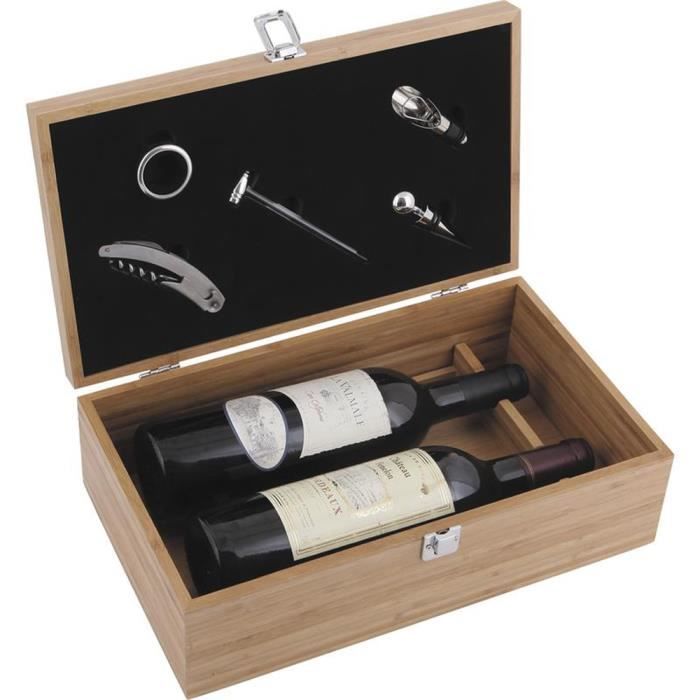 Coffret à bouteilles de vin 5 accessoires - Dim : 36,5 x 21,5 x 11,5 cm