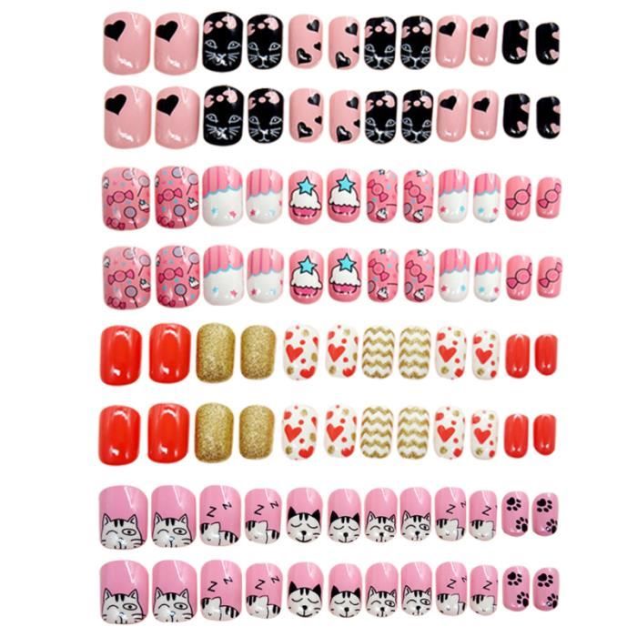 96 pièces fournitures de manucure mode exquis joli outil d'art d'ongle faux ongles pour filles enfants KIT FAUX ONGLES