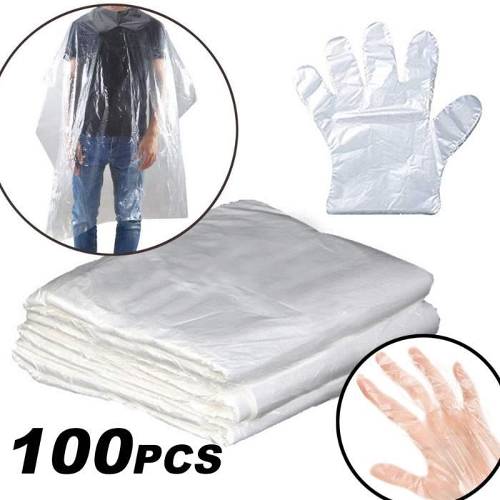 100pcs Peignoir de Coiffure Jetable + 100 Paires Gants Jetable Cape pour Coloration et Protection - 150 x 120cm