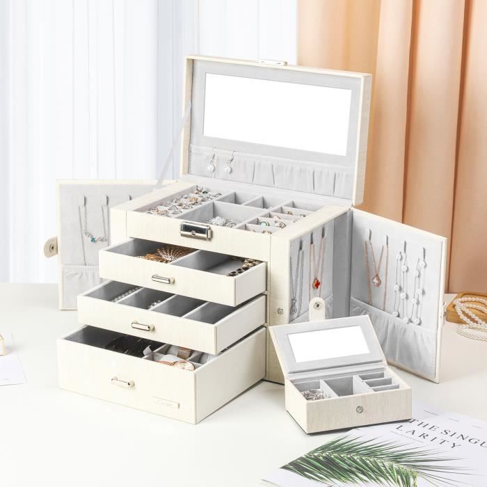 Yorbay Boîte à Bijoux Grande Coffret à Bijoux Verrouillable avec Miroir 4 Étages 3 Tiroirs Doublure en velours avec Boîte de voyage