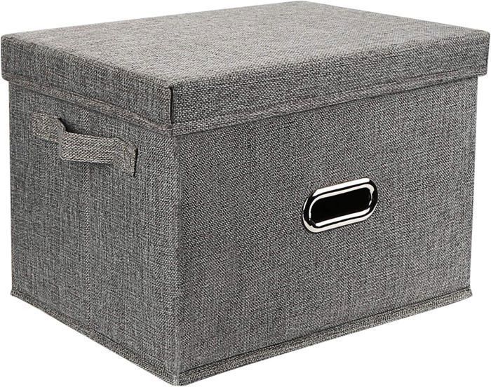Boîte de rangement - AUCUNE - S - Lin gris - Pliable - Avec couvercle - 32x24x18 cm