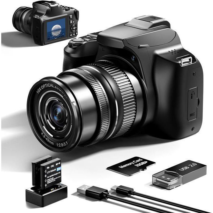 Appareil Photo Numérique 64mp 4K Caméra Vidéo YouTube Vlogging Caméra pour la photographie avec 40x Zoom