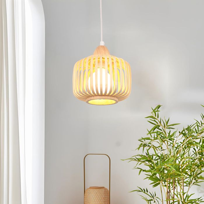 TOKIUS Suspension en Bambou Bois 18x18 cm - Style Chinois Nouveau - Lustre Vintage Luminaire E27 pour Salon Salle à manger Café Bar