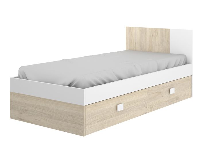 Lit enfant coloris blanc chêne naturel avec 2 tiroirs - Longueur 196 x Profondeur 97 x Hauteur 79 cm Lit enfant coloris blanc chêne naturel avec 2 tiroirs - Longueur 196 x Profondeur 97 x Hauteur 79 cm