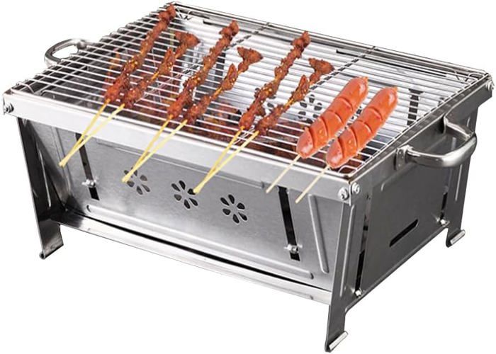Barbecue Charbon Portable Pliable - Acier Inox - 44x47x26 Cm - Pour Pique-nique, Camping - 3