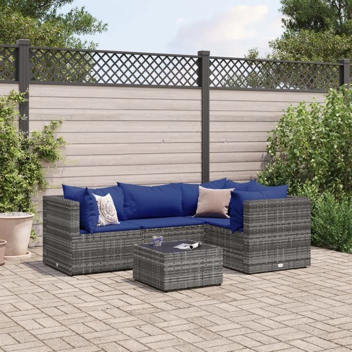 Salon de jardin 11 pcs avec coussins beige résine tressée - Ensemble