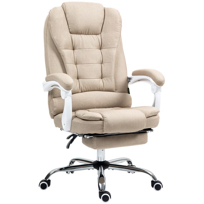 Fauteuil de bureau - chaise de bureau - Vinsetto - repose-pied dossier inclinable accoudoirs rembourrés - tissu aspect lin - beige