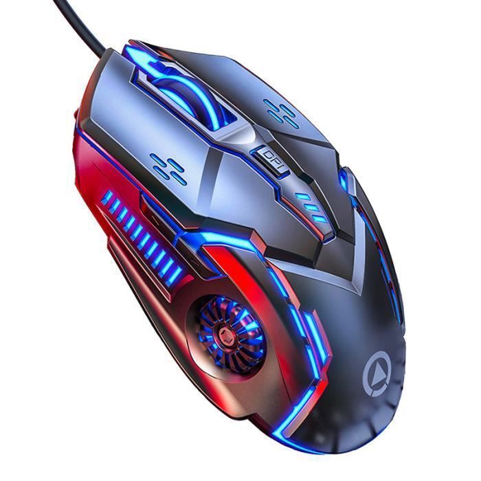Souris de jeu lumineuseSSouris filaire silencieuse 6Niveaux DPI 6 Boutons lumières LED 7 Couleurs pour PC/Mac Gamer
