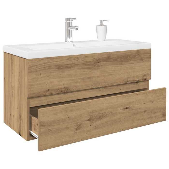 vidaXL Meuble lavabo avec bassin et robinet intégrés chêne artisanal armoire lavabo de salle de bain meuble de salle de 3328936
