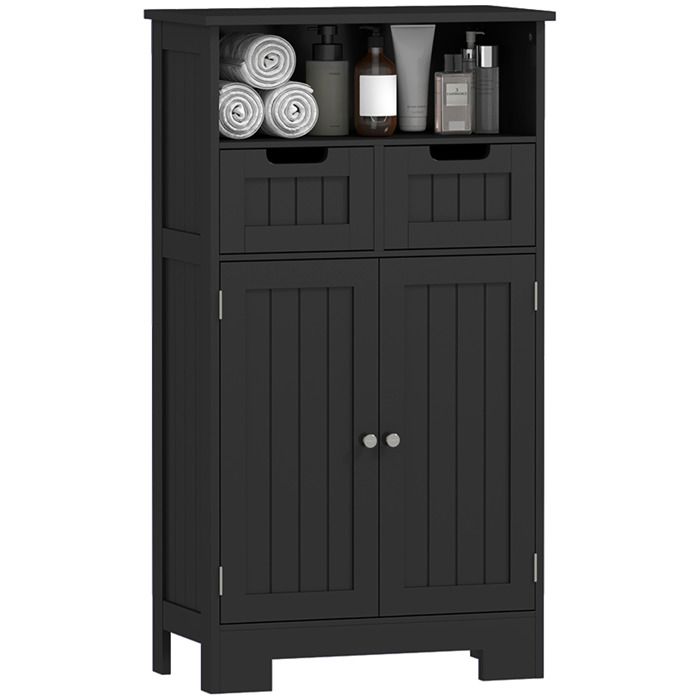 Meuble Bas de Salle de Bain - kleankin - multi-rangements - Bois - 60x30x108cm - Noir