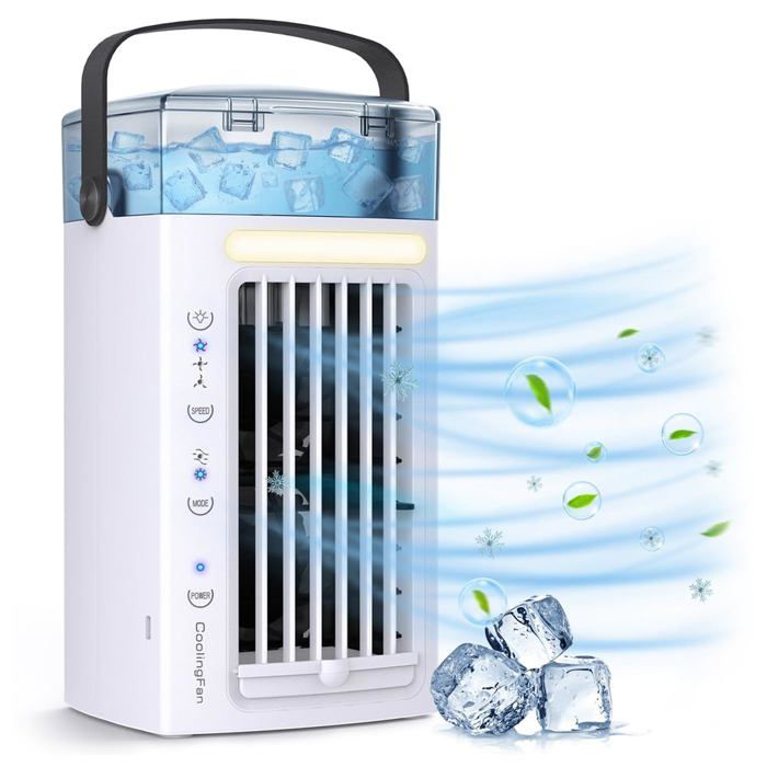 Ventilateur de Climatiseur Portable 3 en 1 Refroidisseur dair de Bureau avec 3 Vitesses de Ventilateur et LumièRe LED 7 Couleurs - Handeiu