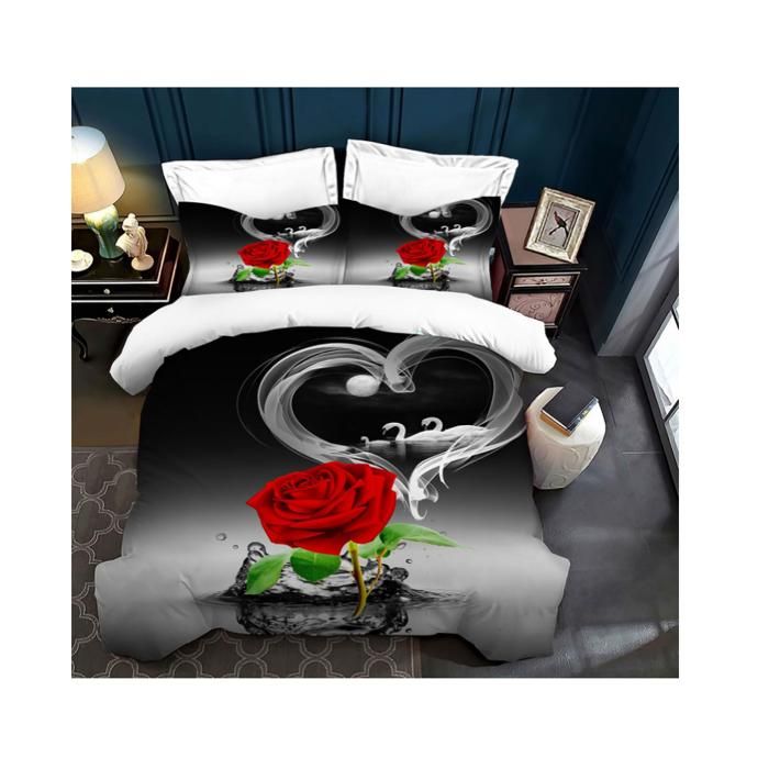 Parure de lit imprimée en 3D 200x200cm avec Housse de Couette et Housse de Couette de Rose esthétique Romantique pour Couple - LAO