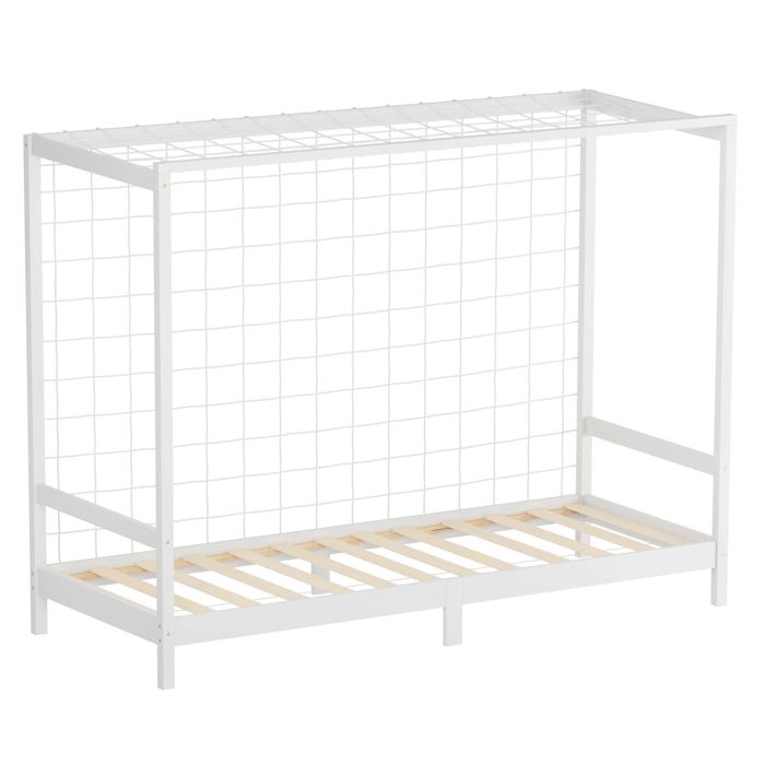 Lit denfant ML-Design 90x200 cm blanc en bois de pin avec but de football et sommier à lattes Lit denfant ML-Design 90x200 cm blanc en bois de pin avec but de football et sommier à lattes