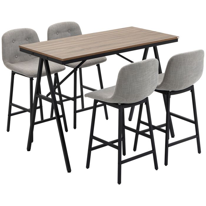 Ensemble table de bar avec tabourets - HOMCOM - 4 chaises rembourrées - pieds en acier - 120x60x91cm - gris